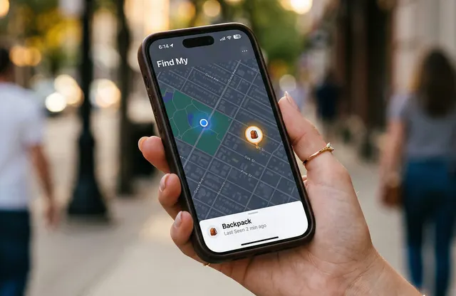Hand met een telefoon die de locatie van de Ondrela-kaart op een stadsplattegrond toont